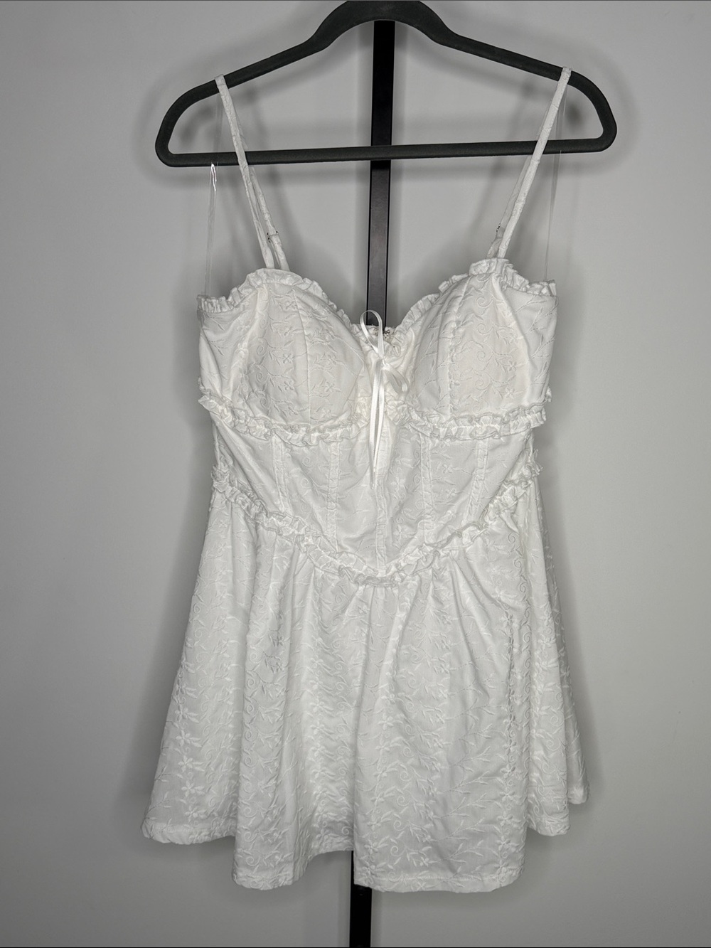 Altar'd State White Embroidered Mini Dress‎ with Ruffle Trim